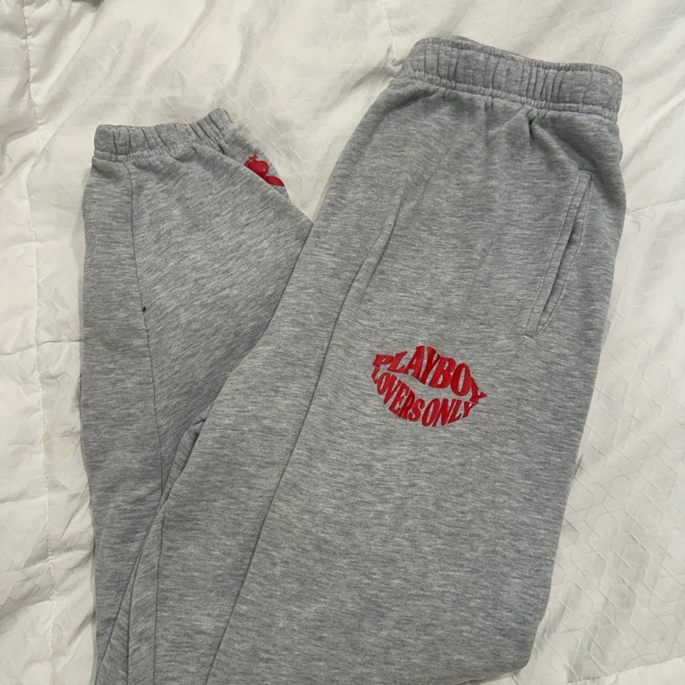 PLAYBOY Gray and Red Joggers with Logo